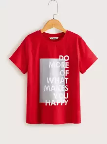 SHEIN 男孩標語圖案上衣