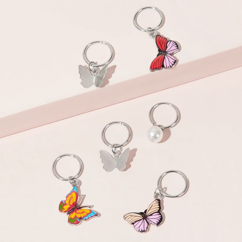

6pcs Butterfly Charm Ring Hair Clip, Multicolor