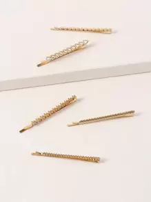 5pcs Textured Metal Bobby Pin - Gold - View 1
