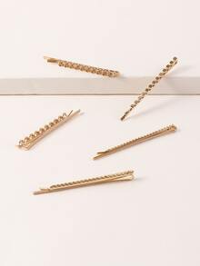 5pcs Textured Metal Bobby Pin - Gold - View 2