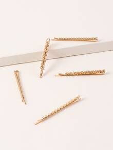5pcs Textured Metal Bobby Pin - Gold - View 3
