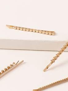 5pcs Textured Metal Bobby Pin - Gold - View 4