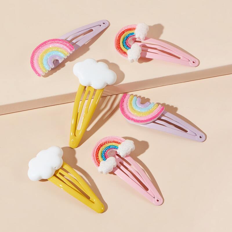 

6pcs Rainbow & Cloud Hair Clip, Multicolor