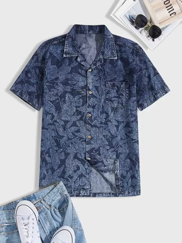 Camisa denim de hombres con estampado de hoja | Mode de Camisa denim de hombres con estampado de camuflaje | Mode de