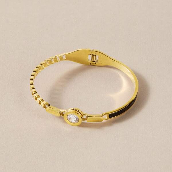 

1pc Rhinestone Engraved Bracelet, Gold