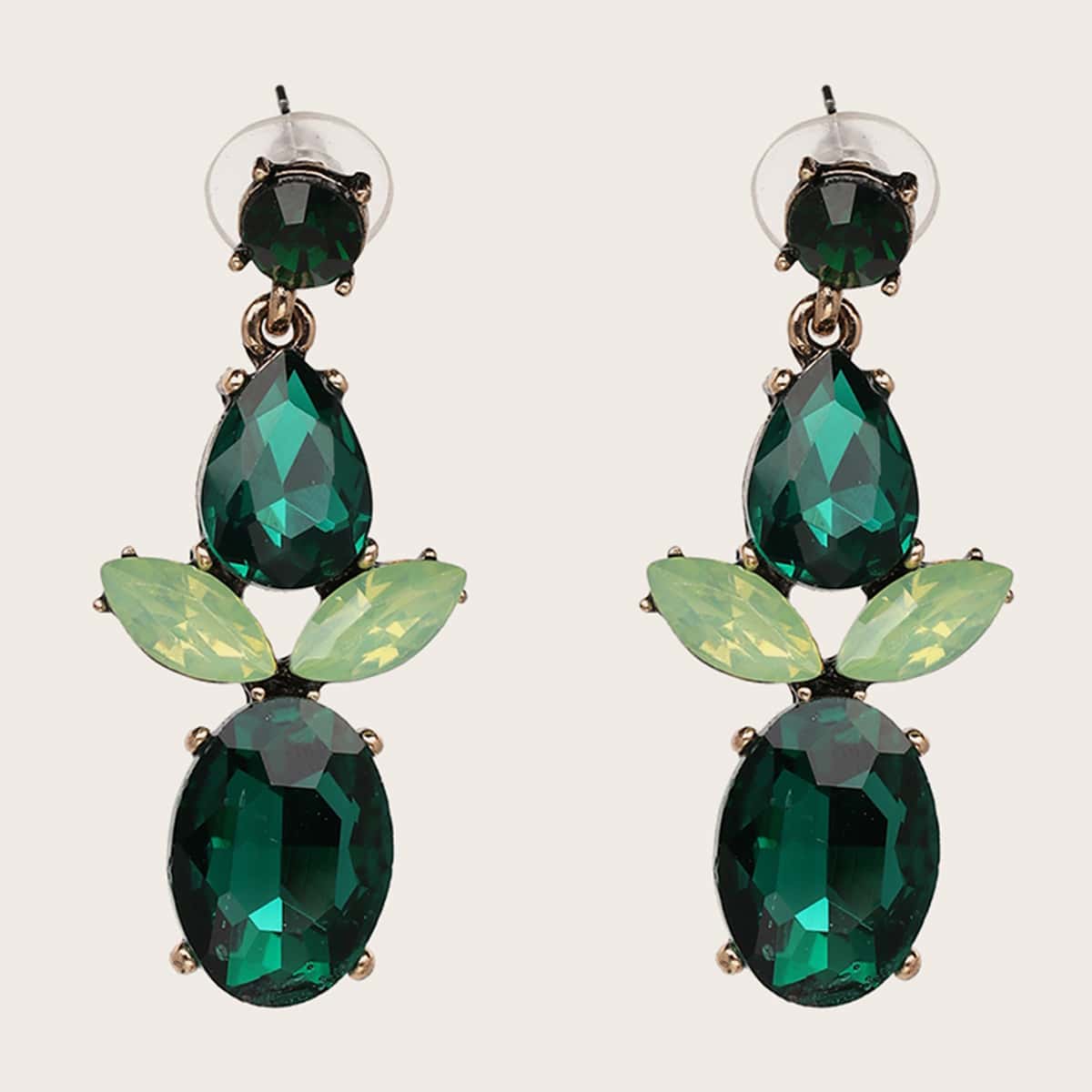 

1pair Gemstone Engraved Drop Earrings, Green