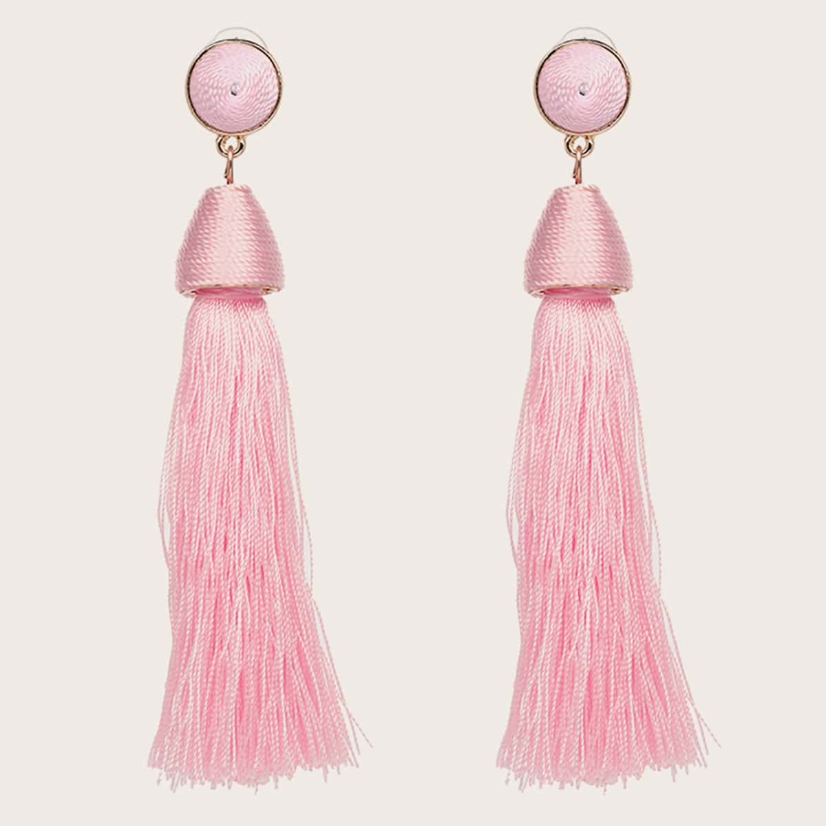 

1pair Handmade Tassel Drop Earrings, Pink