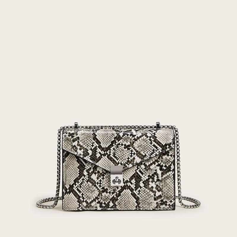 

Snakeskin Flap Chain Crossbody Bag, Multicolor