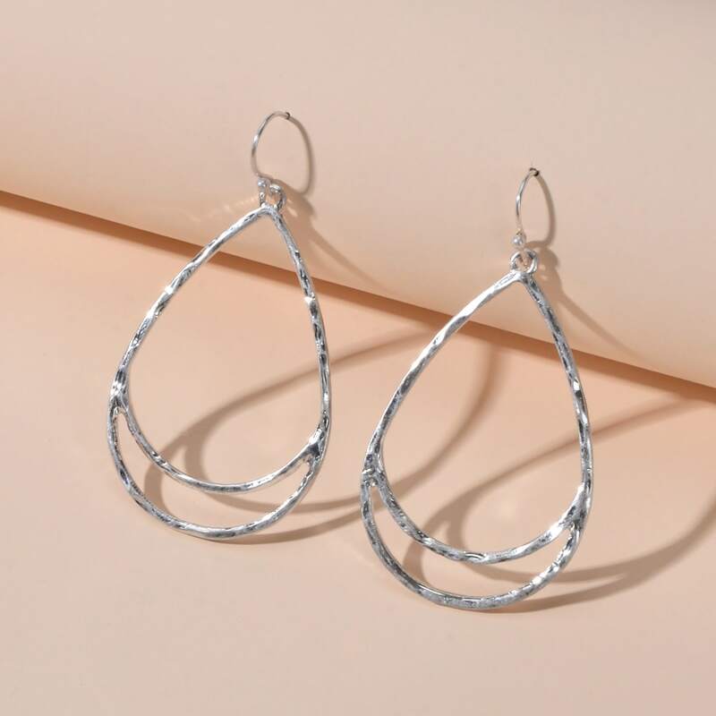 

1pair Hollow Out Water Drop Earrings, Silver