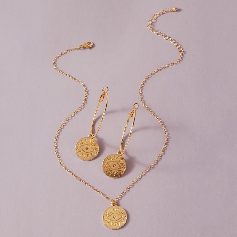 

1pc Evil Eye Charm Necklace & 1pair Drop Earrings