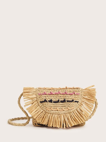 Fringe Decor Braided Crossbody Bag