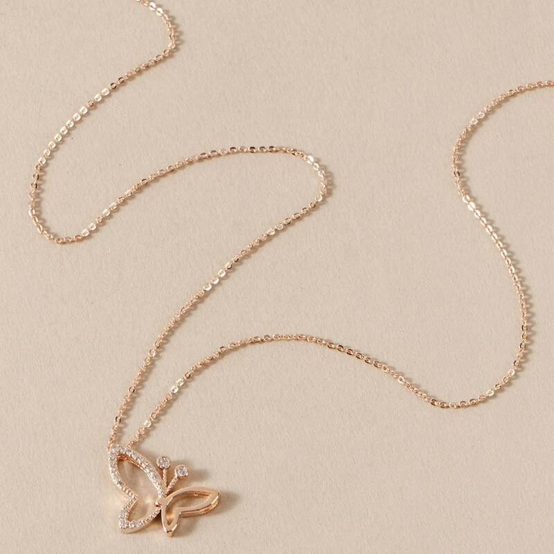 

1pc Rhinestone Engraved Butterfly Charm Necklace, Gold