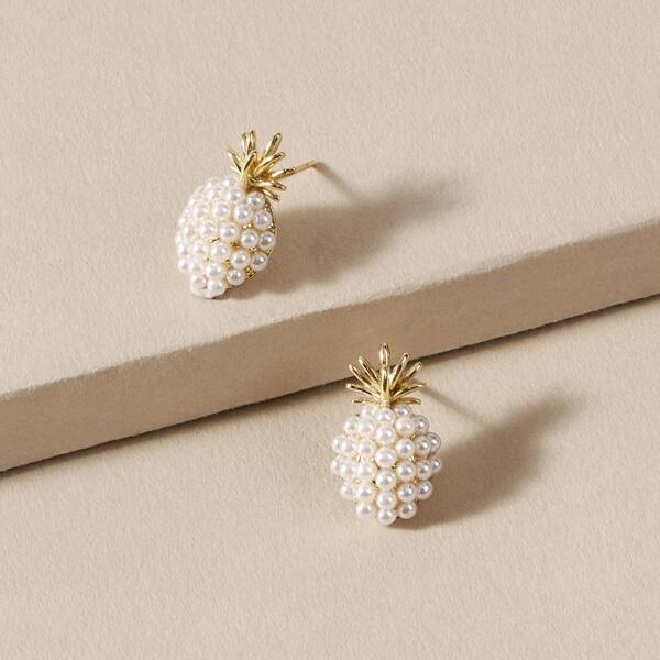 

1pair Pearl Decor Pineapple Design Stud Earrings, White