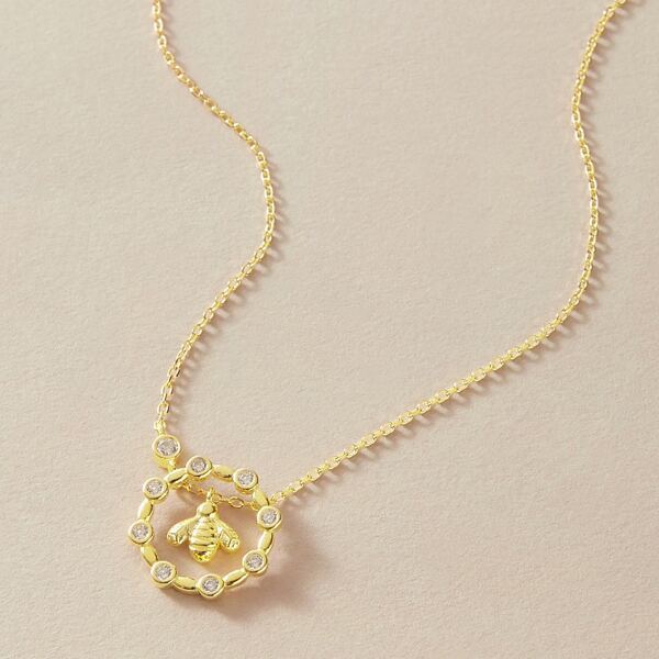

1pc Rhinestone Decor Bee Charm Necklace, Gold