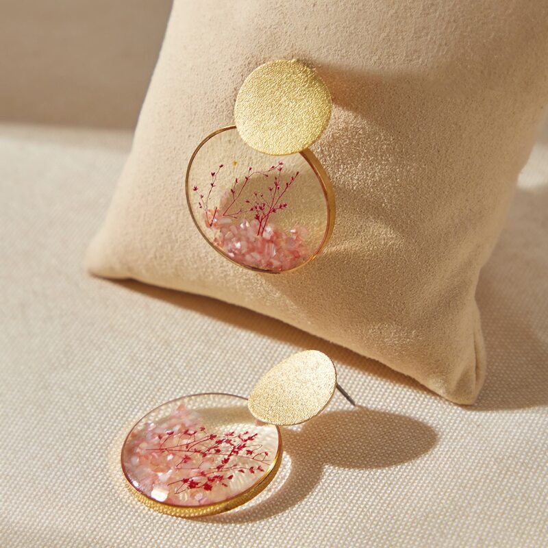 

1pair Floral Pattern Round Drop Earrings, Gold