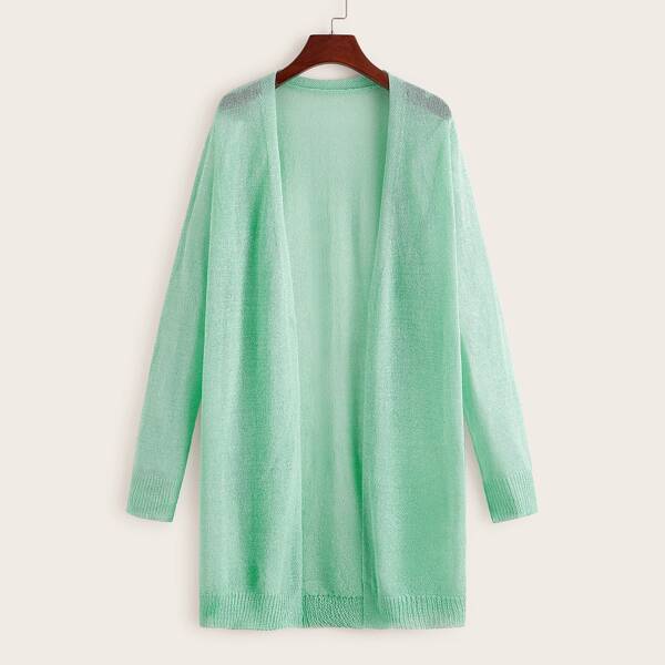 

Open Front Tinsel Knit Cardigan, Green