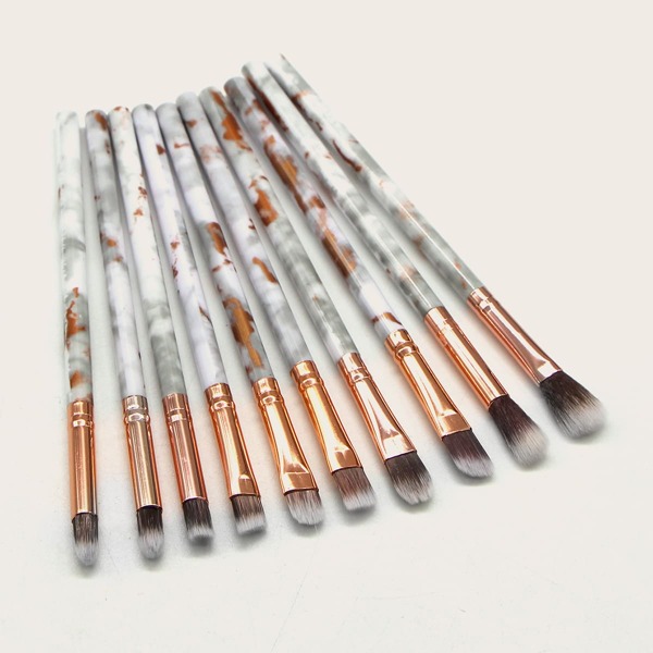 

10pcs Marble Pattern Duo-fiber Eye Definer Brush, Multicolor