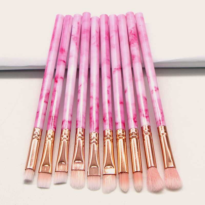 

10pcs Marble Pattern Duo-fiber Eye Definer Brush, Pink