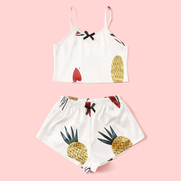

Toddler Girls Heart & Pineapple Print Bow Cami PJ Set, White
