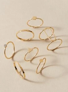 7pcs Rhinestone Decor Geometric Decor Ring - Yellow Gold - View 1