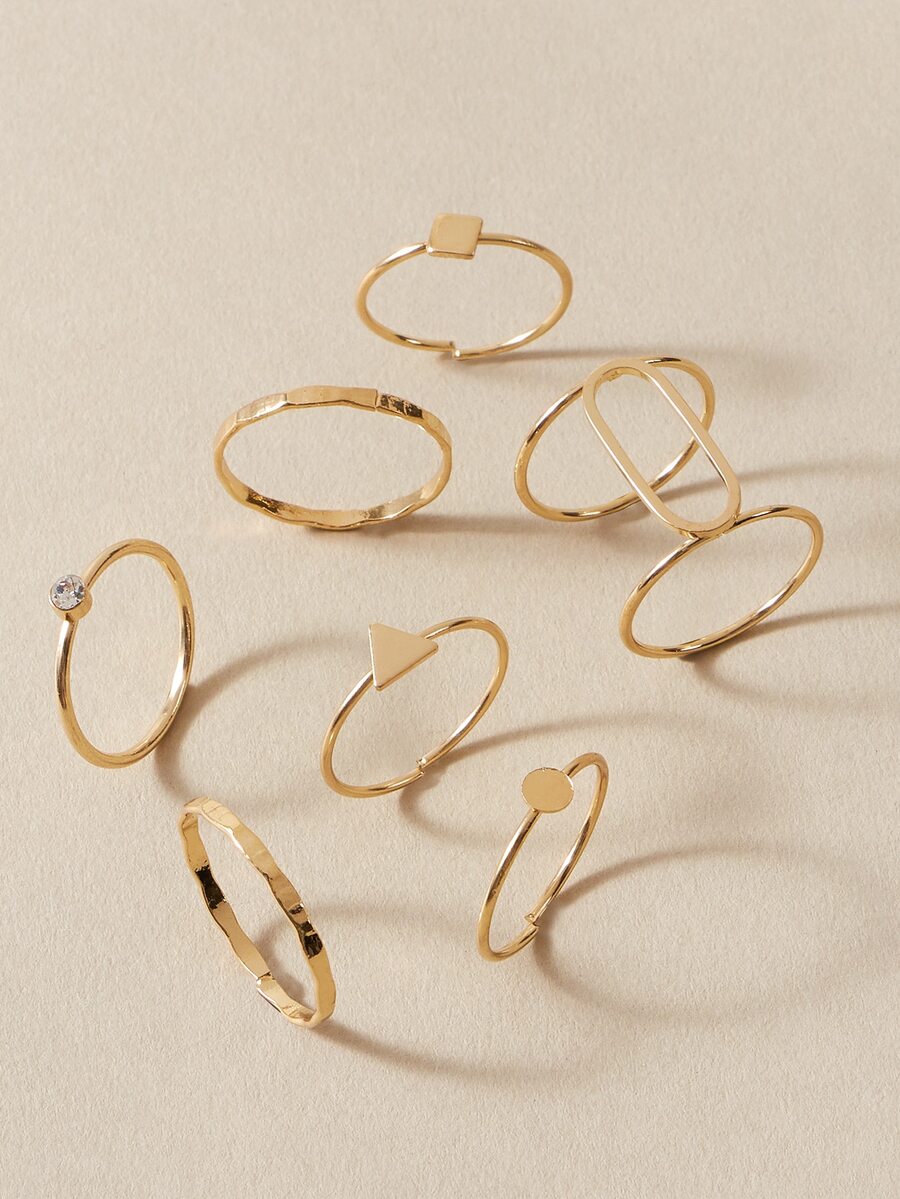 7pcs Rhinestone Decor Geometric Decor Ring - Yellow Gold - View 1