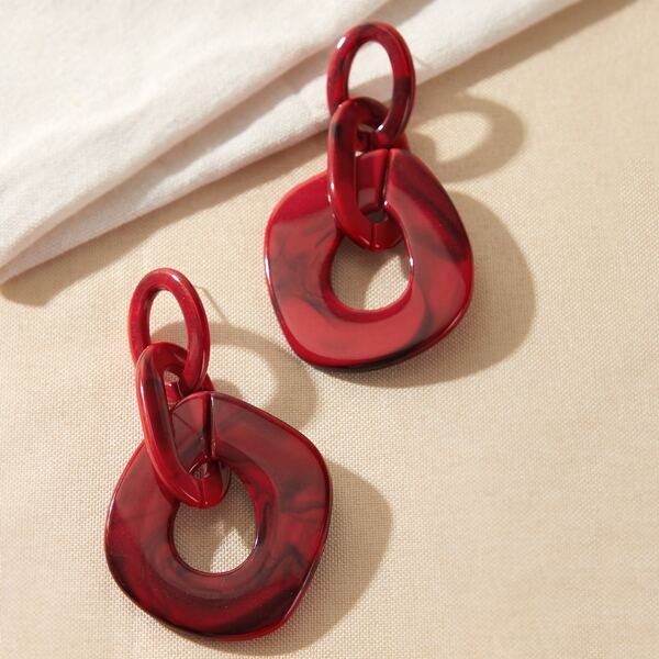 

1pair Geometric Link Drop Earrings, Red