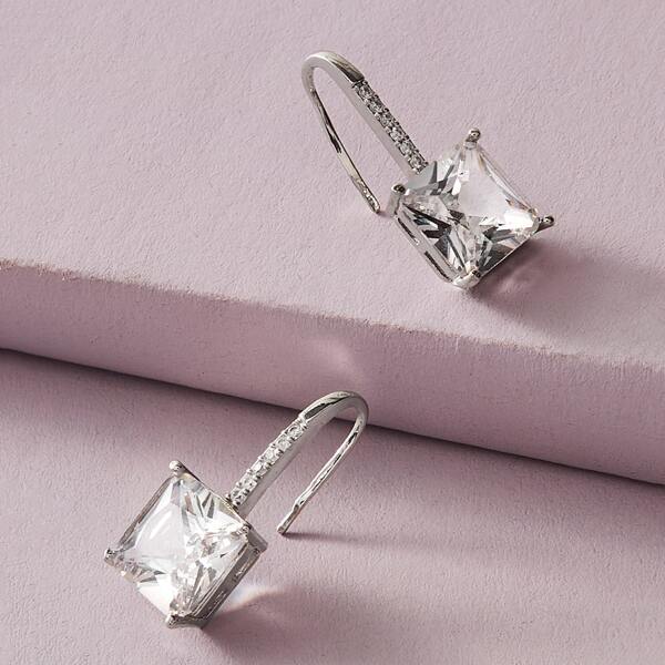 

1pair Gemstone Engraved Earrings, Silver