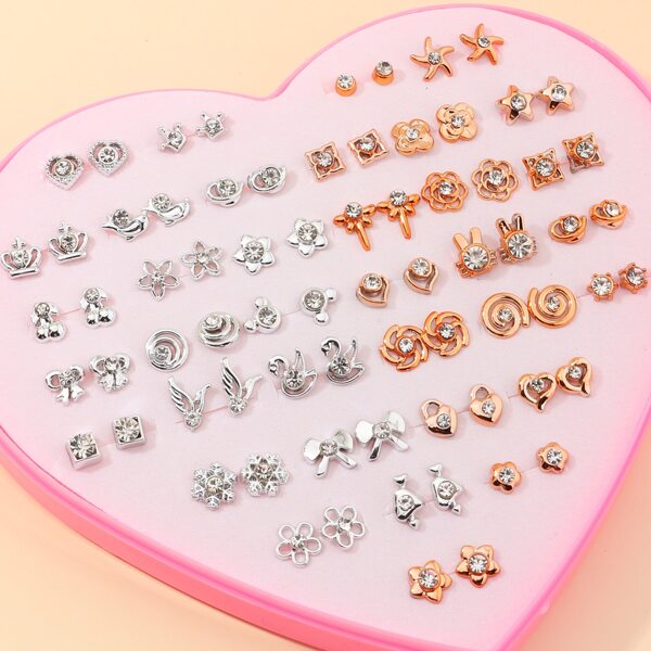

36pairs Rhinestone Decor Crown & Floral Decor Earrings Set, Multicolor