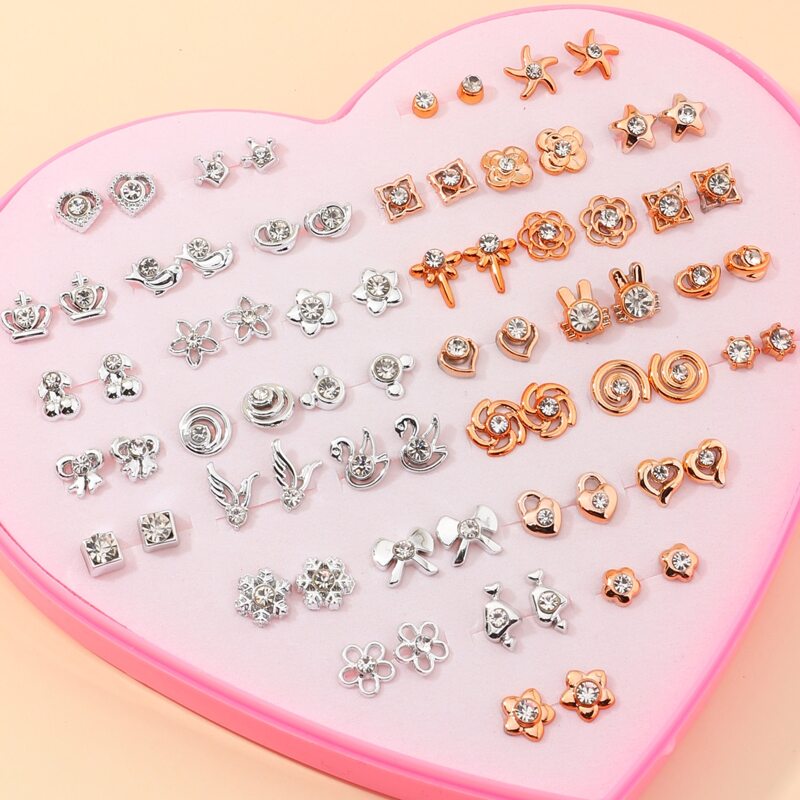 

36pairs Rhinestone Decor Crown & Floral Decor Earrings Set, Multicolor