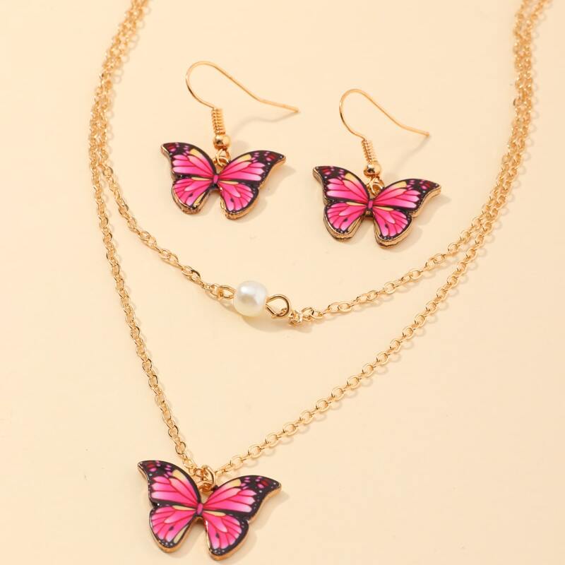 

3pcs Butterfly Charm Necklace & Earrings