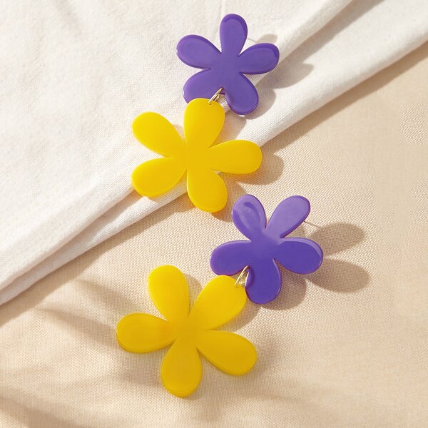 

1pair Color Block Flower Decor Drop Earrings, Multicolor