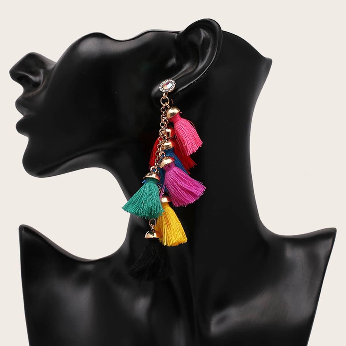 

1pair Tiered Tassel Drop Earrings, Multicolor
