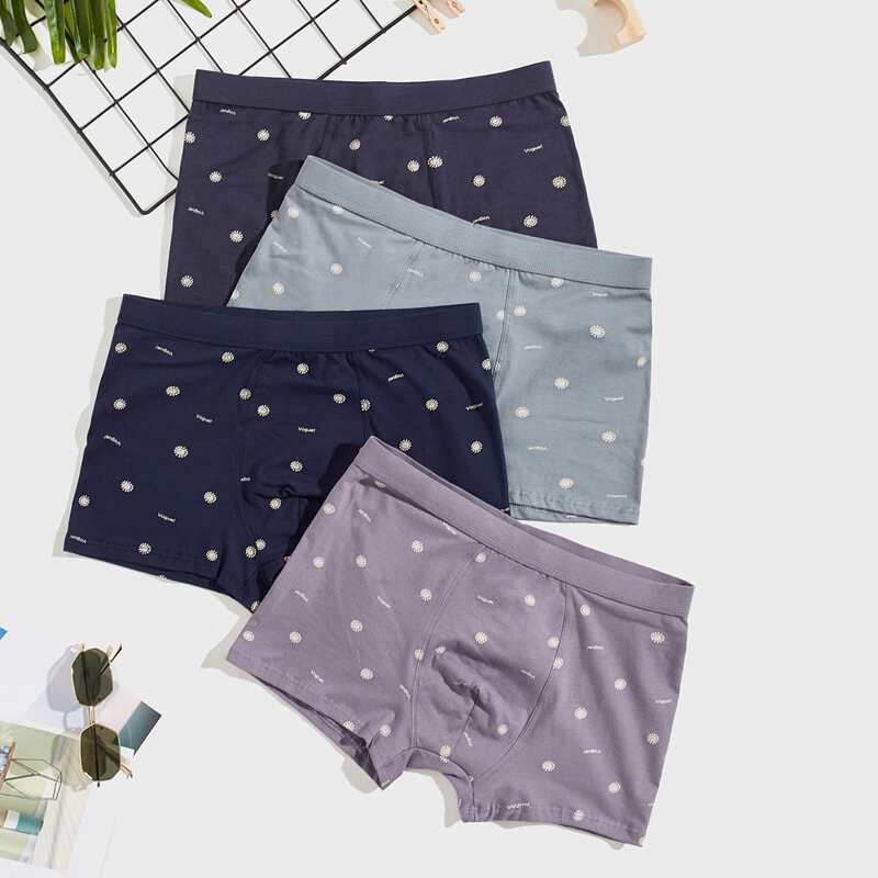 

4pcs Guys Floral And Letter Graphic Boxer Brief, Multicolor