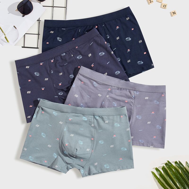 

4pcs Guys Letter Graphic Boxer Brief, Multicolor