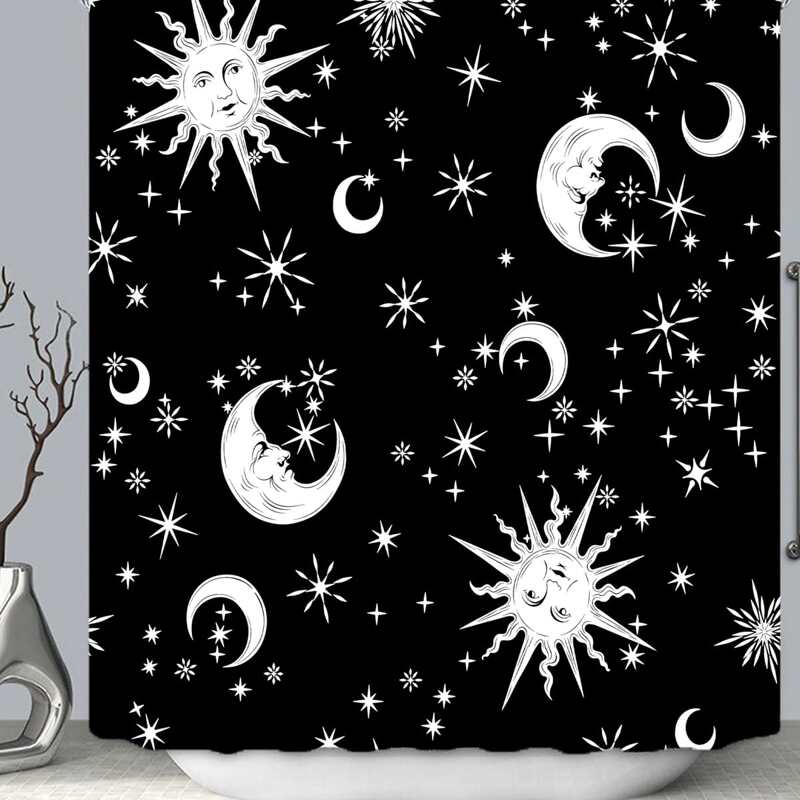 

Sun Print Shower Curtain With 12hooks, Black and white
