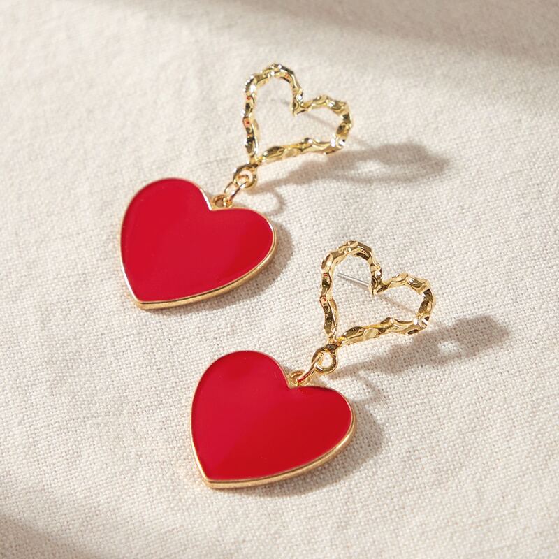 

1pair Double Heart Drop Earrings, Multicolor