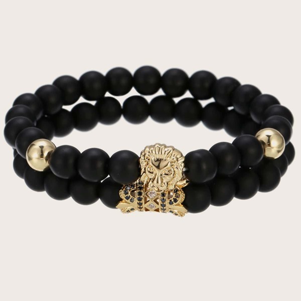 

1pc Men Beaded Bracelet, Black