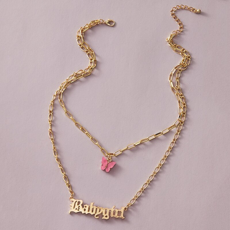 

1pc Layered Butterfly Chain Necklace, Gold