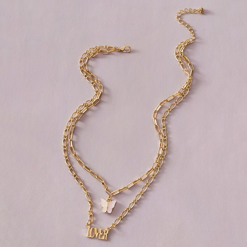 

1pc Layered Butterfly Chain Necklace, Gold
