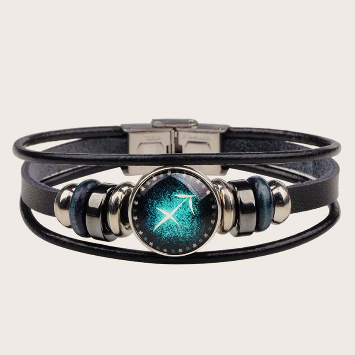 

1pc Guys Layered PU Bracelet, Black