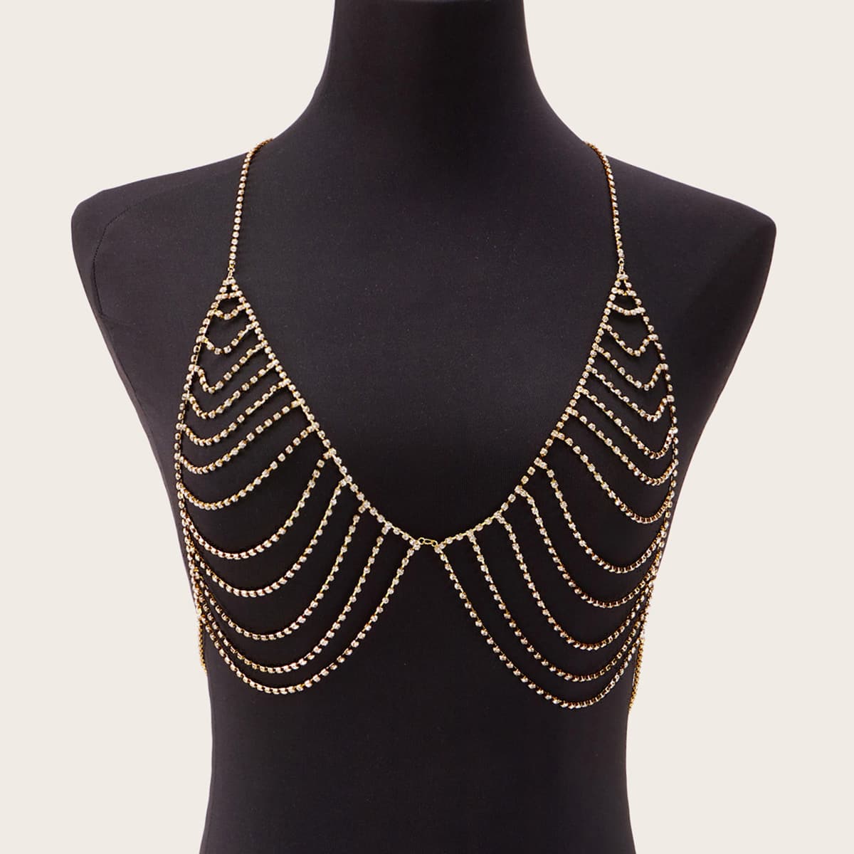 

1pc Rhinestone Halter Body Chain, Gold
