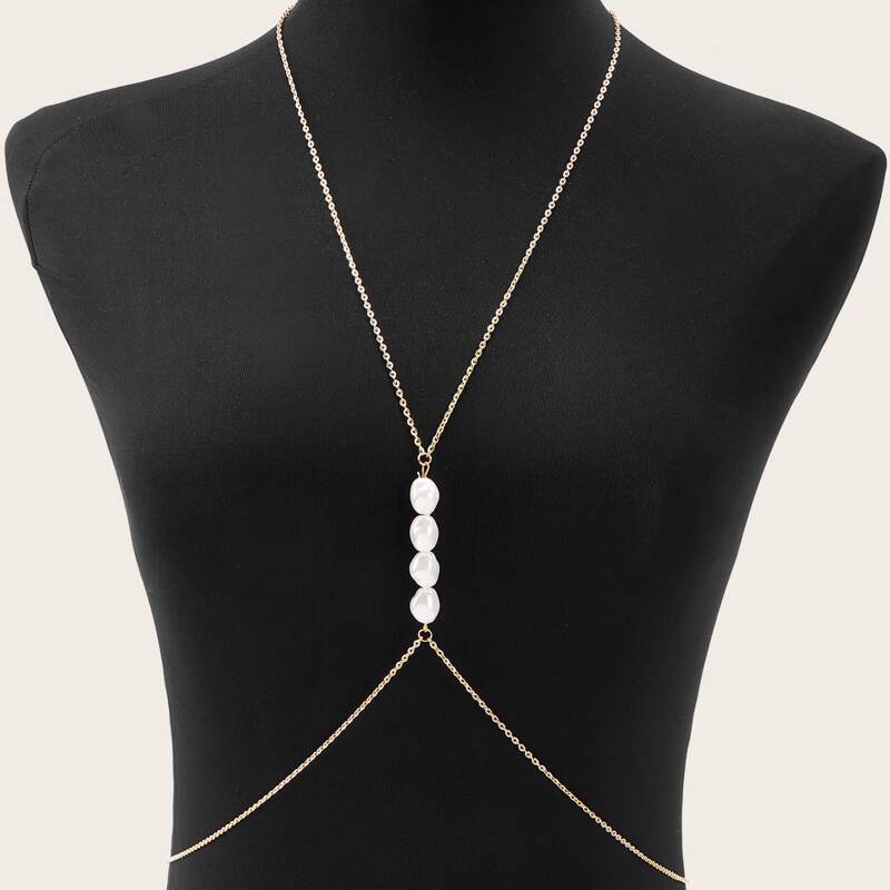 

1pc Pearl Front Body Chain, Gold