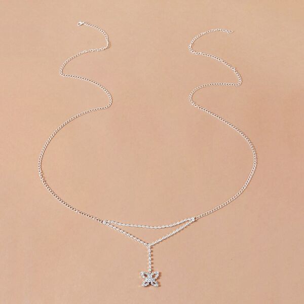

1pc Butterfly Rhinestone Belly Chain, Silver