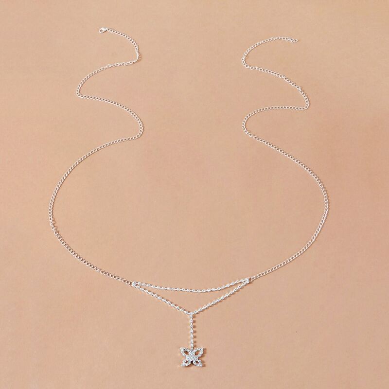 

1pc Butterfly Rhinestone Belly Chain, Silver