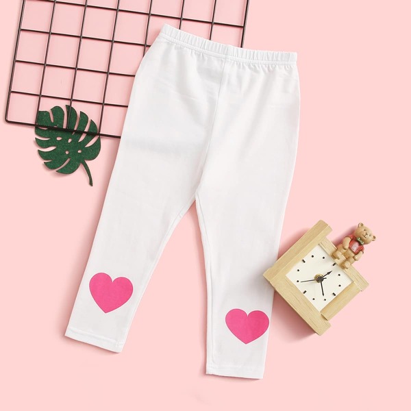 

Toddler Girls Heart Print Leggings, White