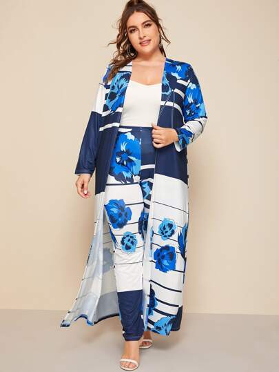 Plus Floral Colorblock Top With Pants