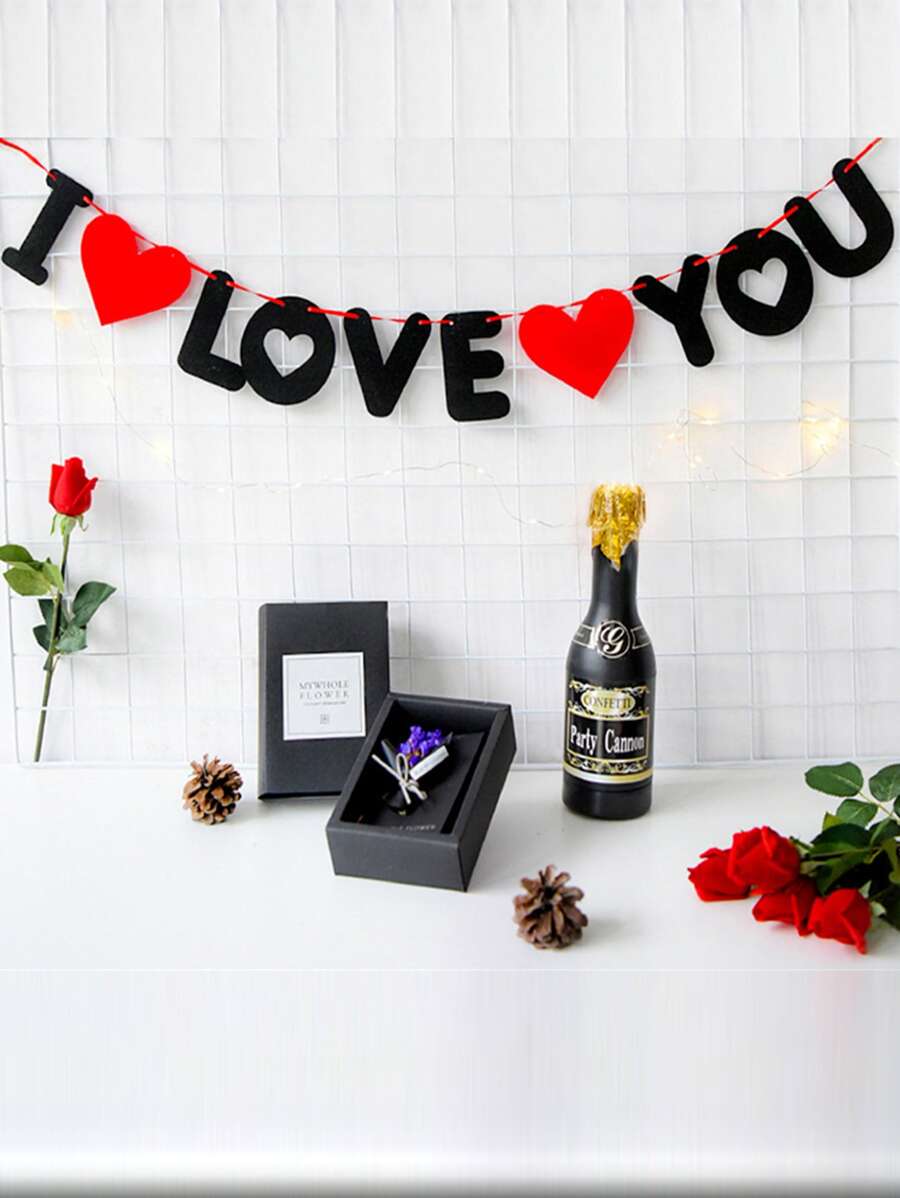 1pc Holiday Slogan Pull Flag, I LOVE YOU Design Polyester Hanging Banner, For Valentine's day Proposal Party - Multicolor - View 1