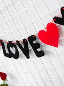 1pc Holiday Slogan Pull Flag, I LOVE YOU Design Polyester Hanging Banner, For Valentine's day Proposal Party - Multicolor - View 4