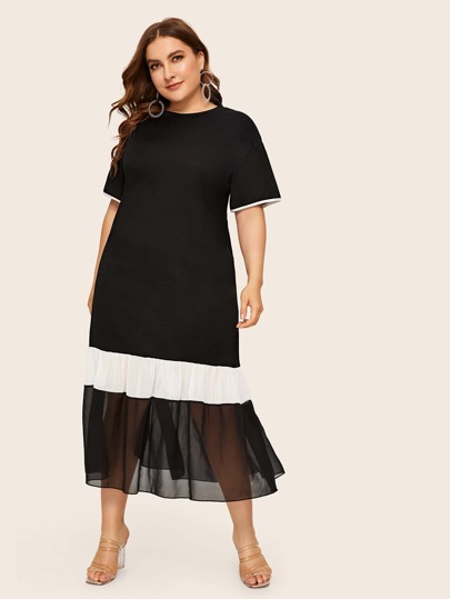Plus Contrast Panel Babydoll Dress