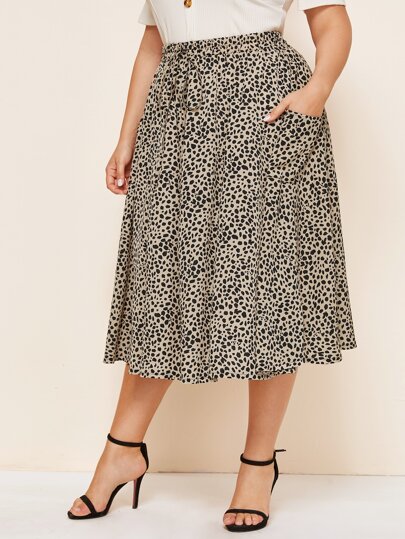 Plus Cheetah Print Drawstring Waist Skirt
